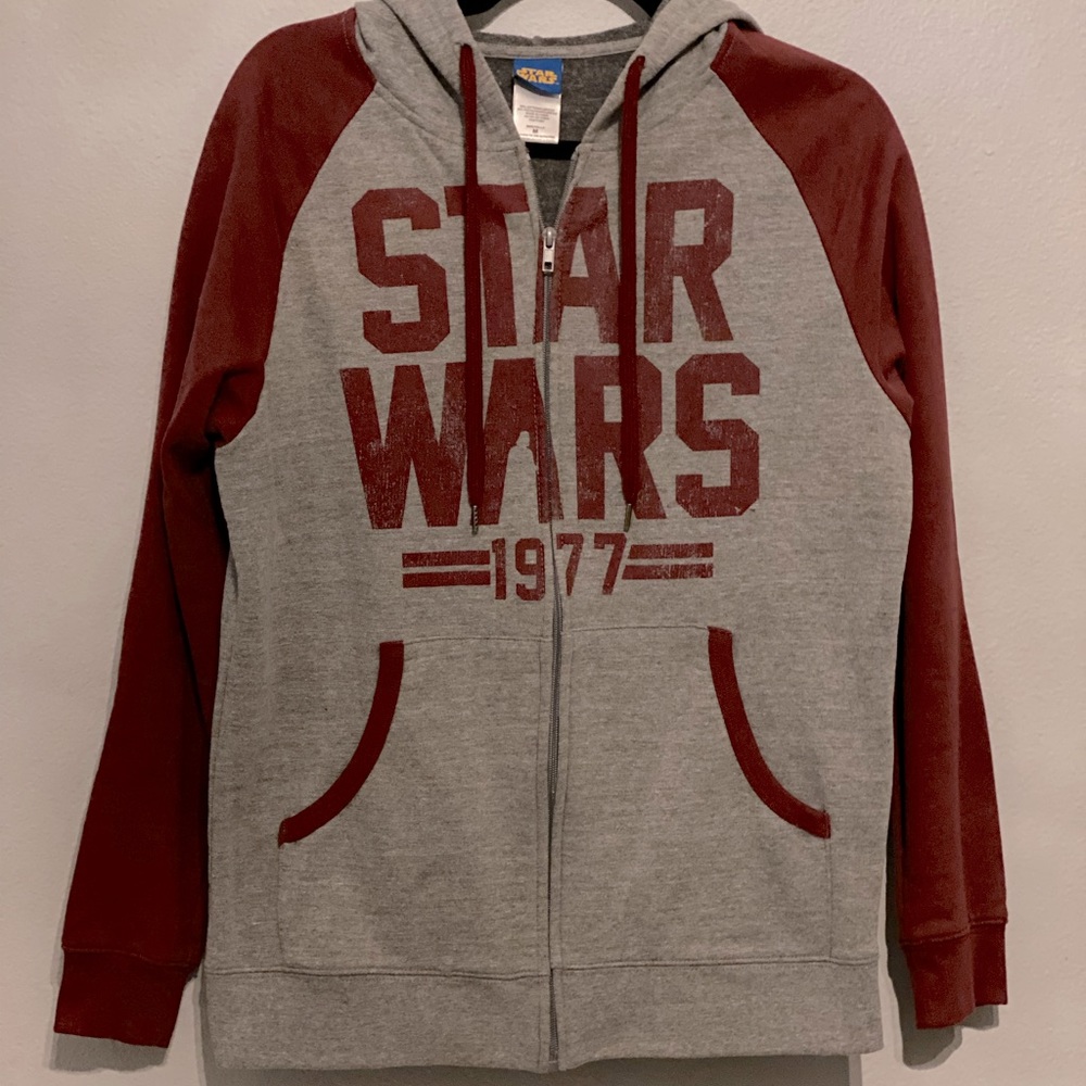 Star Wars Sweat Jacket/Zip-up Hoodie, Heather Gray and Maroon, Medium